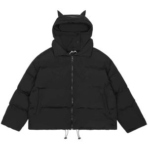 Dark Horned Puffer Jacket - Y2K Fashion, 2000s Outfits, Cute Winter Style