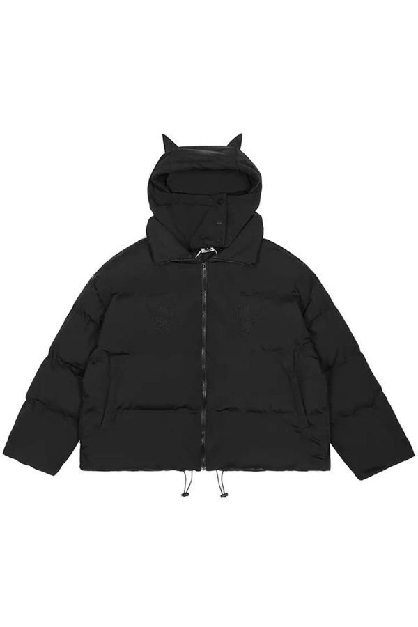 Dark Horned Puffer Jacket - Y2K Fashion, 2000s Outfits, Cute Winter Style