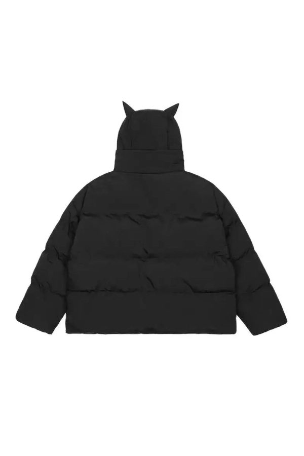 Dark Horned Puffer Jacket - Y2K Fashion, 2000s Outfits, Cute Winter Style