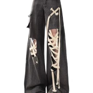 Dark Lace-Up Skeleton Pants: Edgy Outfit Ideas for Concerts & Casual Wear