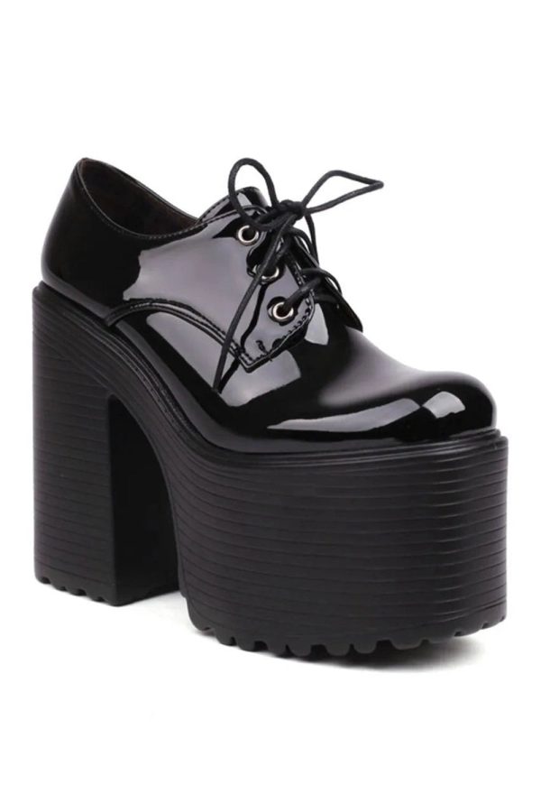 Darkwave Chunky Lace-Up Boots: Perfect for Y2K Outfits & Concert Looks