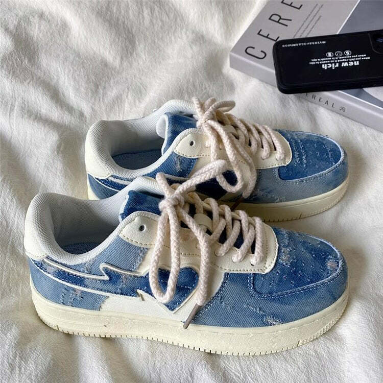 Denim Heart Aesthetic Sneakers: Perfect for Concerts, Casual Outfits