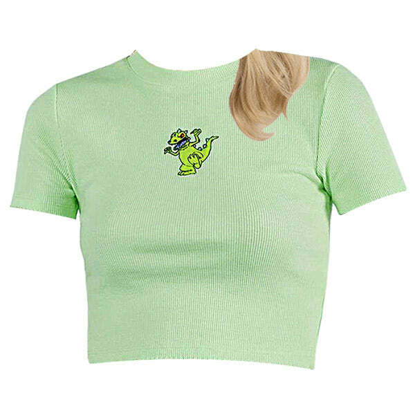 Dino Ribbed Tee - Cute 2000s Outfits, Y2K Fashion, Vintage Style Top