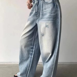 Distressed Light-Wash Wide-Leg Jeans: Perfect for Casual & Concert Outfits