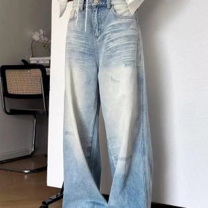 Distressed Light-Wash Wide-Leg Jeans: Perfect for Casual & Concert Outfits