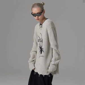 Distressed Spider Graphic Sweater: Trendy Outfit Ideas for Every Occasion