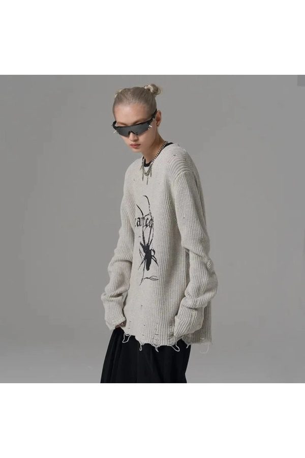 Distressed Spider Graphic Sweater: Trendy Outfit Ideas for Every Occasion