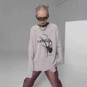 Distressed Spider Graphic Sweater: Trendy Outfit Ideas for Every Occasion