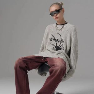 Distressed Spider Graphic Sweater: Trendy Outfit Ideas for Every Occasion