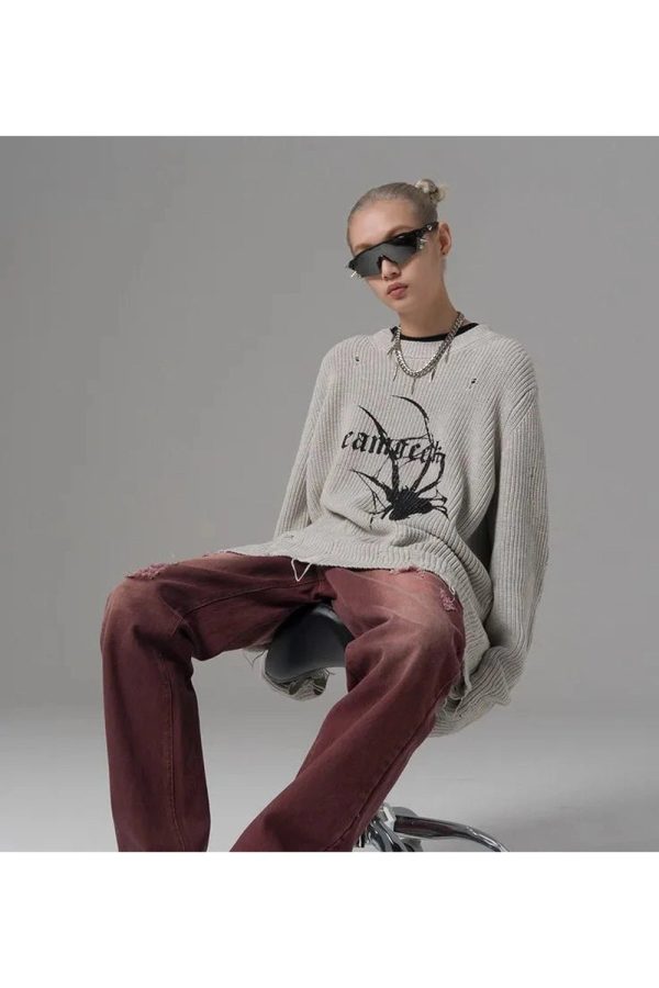 Distressed Spider Graphic Sweater: Trendy Outfit Ideas for Every Occasion