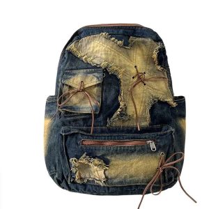 Distressed Vintage Denim Backpack: Perfect for Concerts & Casual Outfits