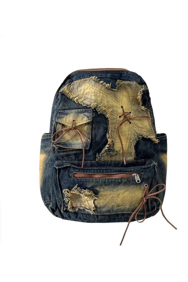 Distressed Vintage Denim Backpack: Perfect for Concerts & Casual Outfits