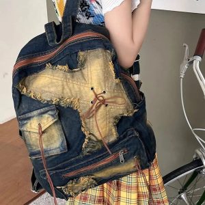 Distressed Vintage Denim Backpack: Perfect for Concerts & Casual Outfits