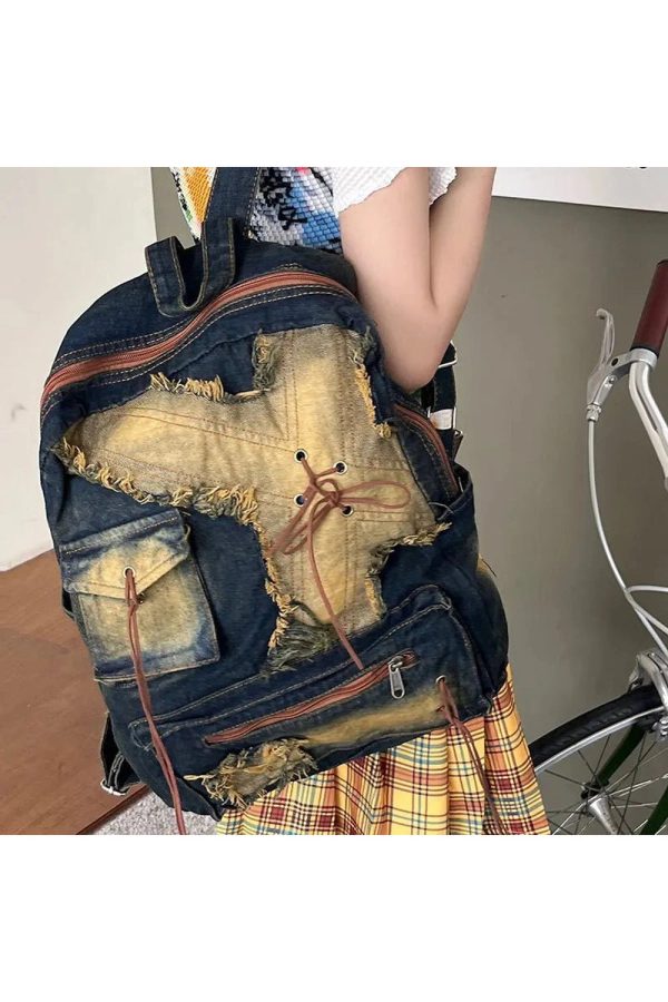 Distressed Vintage Denim Backpack: Perfect for Concerts & Casual Outfits