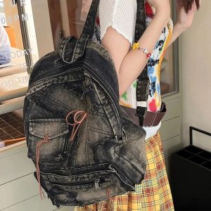 Distressed Vintage Denim Backpack: Perfect for Concerts & Casual Outfits