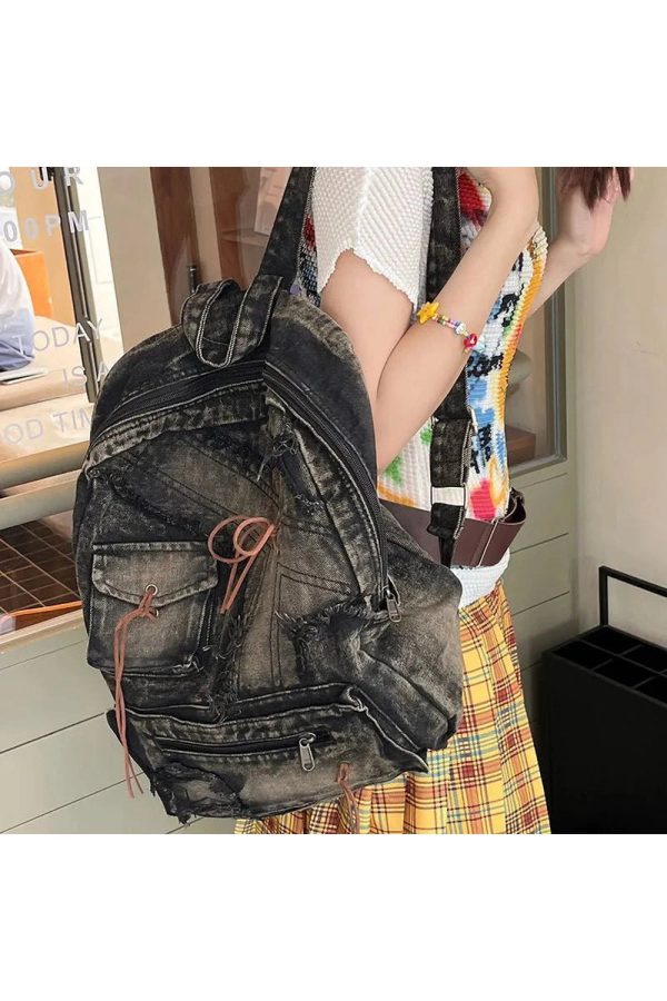 Distressed Vintage Denim Backpack: Perfect for Concerts & Casual Outfits