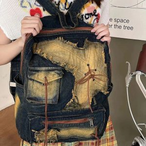 Distressed Vintage Denim Backpack: Perfect for Concerts & Casual Outfits