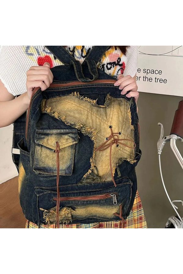 Distressed Vintage Denim Backpack: Perfect for Concerts & Casual Outfits