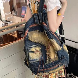 Distressed Vintage Denim Backpack: Perfect for Concerts & Casual Outfits