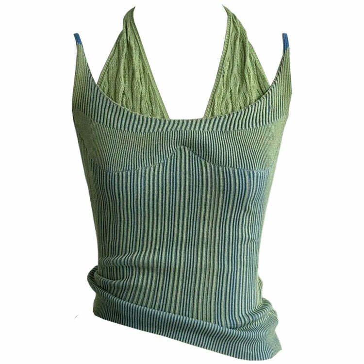 Double Layered Y2K Knit Halter Top - Cute 2000s Fashion Inspiration