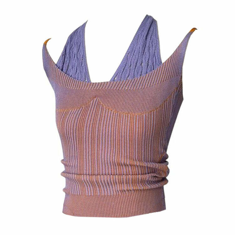 Double Layered Y2K Knit Halter Top - Cute 2000s Fashion Inspiration