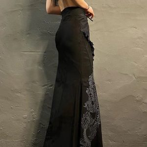 Dragon Embroidered Gothic Maxi Skirt: Unique Outfit Ideas & Fashion Inspo