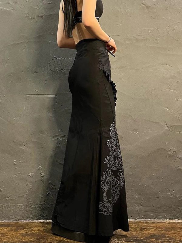 Dragon Embroidered Gothic Maxi Skirt: Unique Outfit Ideas & Fashion Inspo