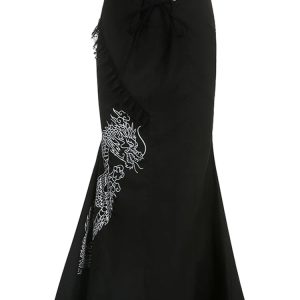 Dragon Embroidered Gothic Maxi Skirt: Unique Outfit Ideas & Fashion Inspo