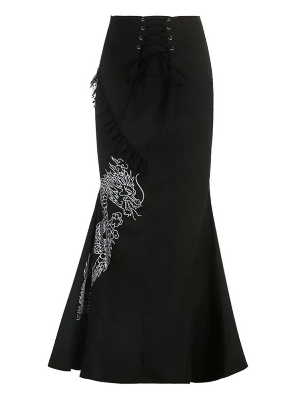 Dragon Embroidered Gothic Maxi Skirt: Unique Outfit Ideas & Fashion Inspo