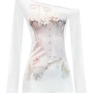 Dreamy Corset Illusion Off-Shoulder Top | Y2K Fashion, Cute 2000s Outfits