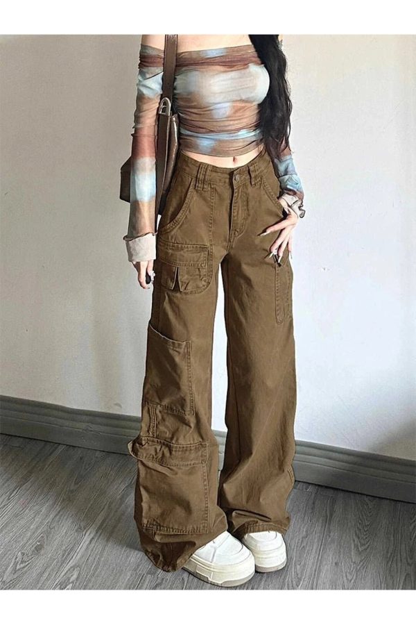 Earthy Cargo Utility Pants - Y2K Fashion, 2000s Outfits, Cute 2000s Style