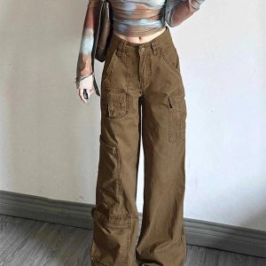 Earthy Cargo Utility Pants - Y2K Fashion, 2000s Outfits, Cute 2000s Style