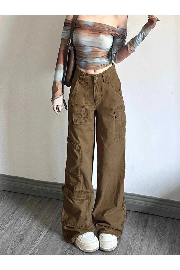 Earthy Cargo Utility Pants - Y2K Fashion, 2000s Outfits, Cute 2000s Style