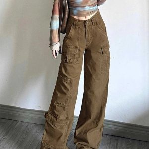 Earthy Cargo Utility Pants - Y2K Fashion, 2000s Outfits, Cute 2000s Style