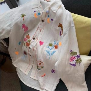 Embroidered Meadow Button-Up Shirt: Perfect for Spring Outfits & Casual Looks