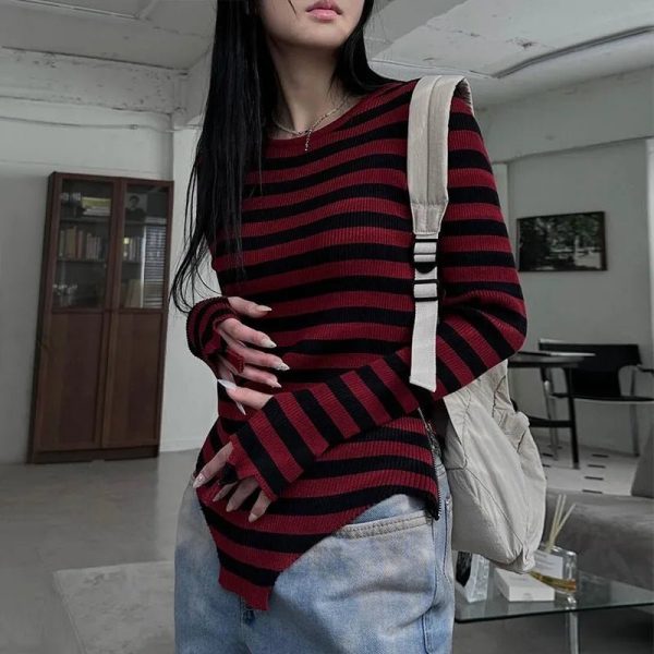 Emo Striped Sweater - Y2K Fashion, Cute 2000s Outfits, Mcbling Style