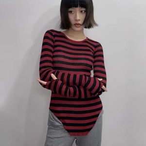 Emo Striped Sweater - Y2K Fashion, Cute 2000s Outfits, Mcbling Style