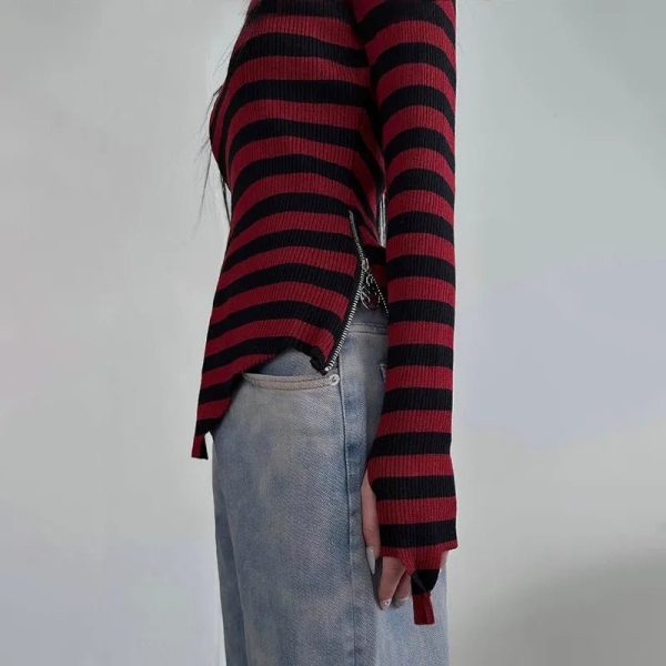 Emo Striped Sweater - Y2K Fashion, Cute 2000s Outfits, Mcbling Style