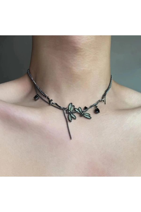 Enchanted Dragonfly Gothic Choker: Perfect for Concert & Date Night Outfits