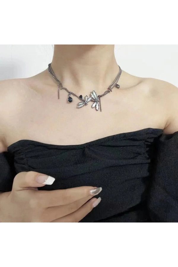 Enchanted Dragonfly Gothic Choker: Perfect for Concert & Date Night Outfits