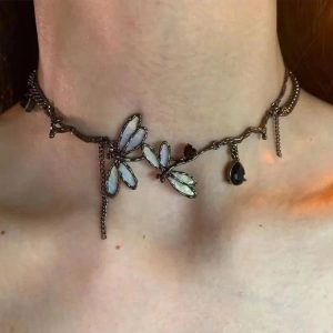 Enchanted Dragonfly Gothic Choker: Perfect for Concert & Date Night Outfits