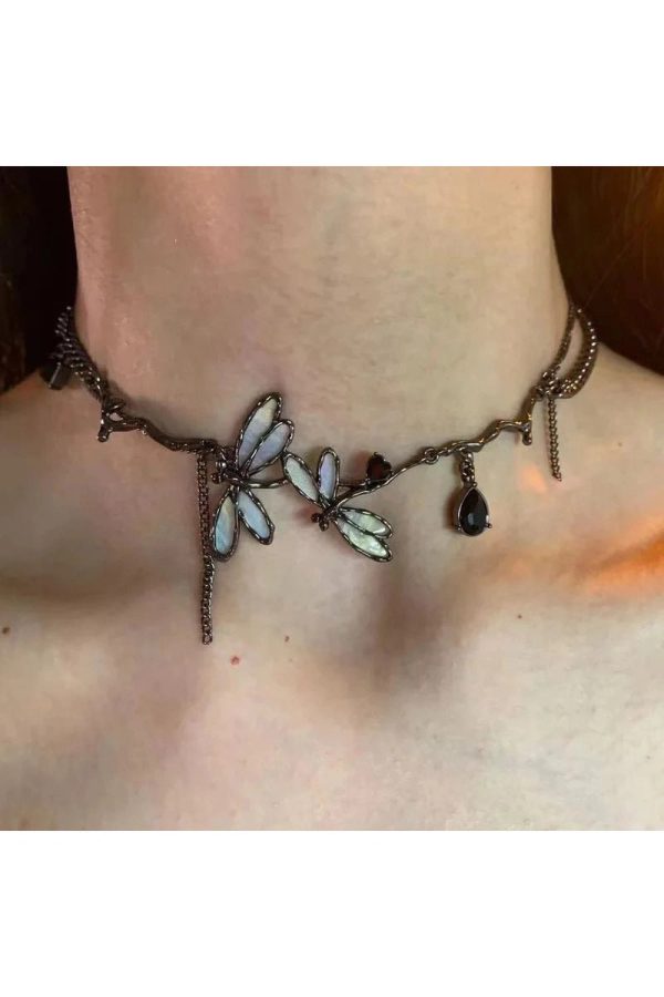 Enchanted Dragonfly Gothic Choker: Perfect for Concert & Date Night Outfits