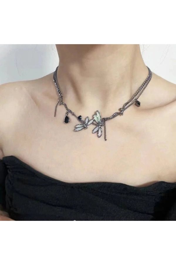 Enchanted Dragonfly Gothic Choker: Perfect for Concert & Date Night Outfits