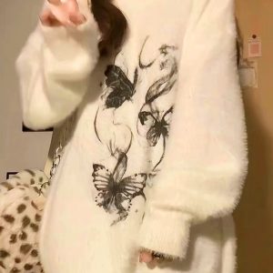 Ethereal Butterfly Fuzzy Sweater - Cute 2000s Outfits & Y2K Fashion