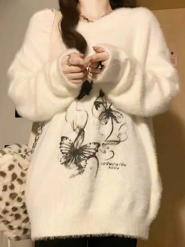 Ethereal Butterfly Fuzzy Sweater - Cute 2000s Outfits & Y2K Fashion