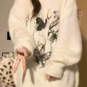 Ethereal Butterfly Fuzzy Sweater - Cute 2000s Outfits & Y2K Fashion