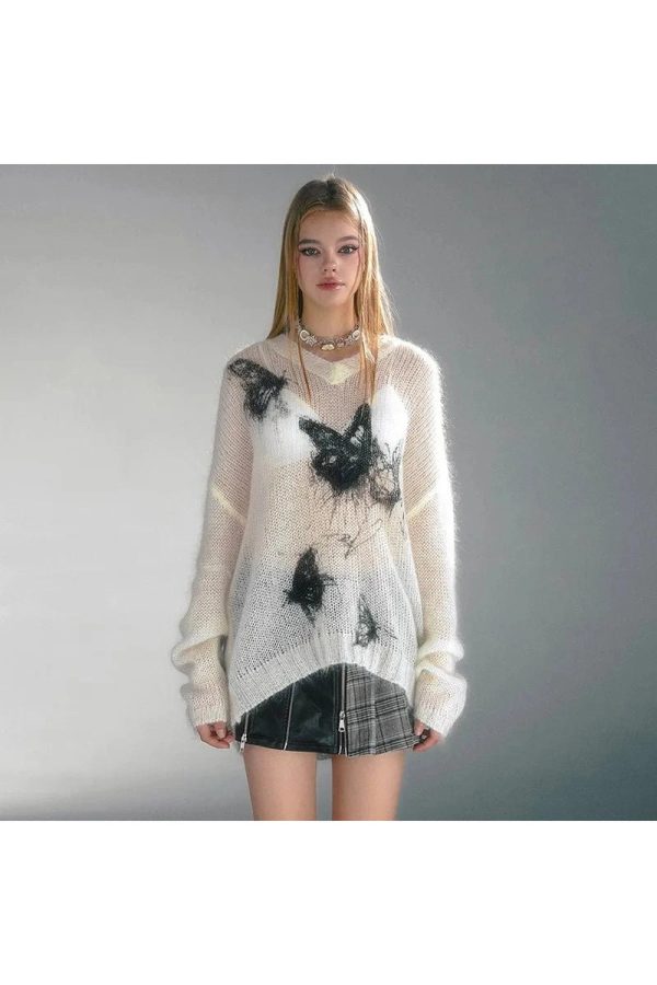 Ethereal Butterfly Knit Sweater: Perfect for Spring Outfits & Concert Looks