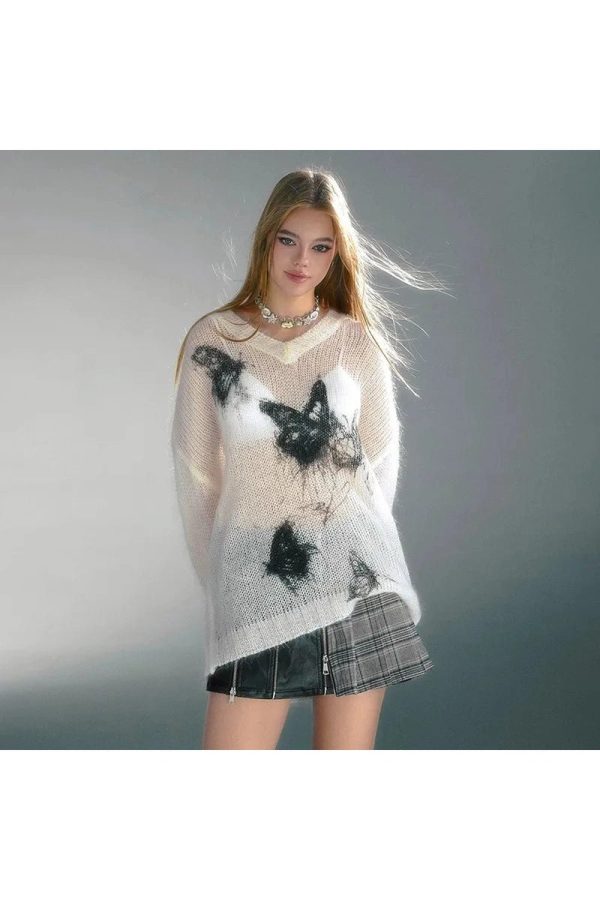 Ethereal Butterfly Knit Sweater: Perfect for Spring Outfits & Concert Looks