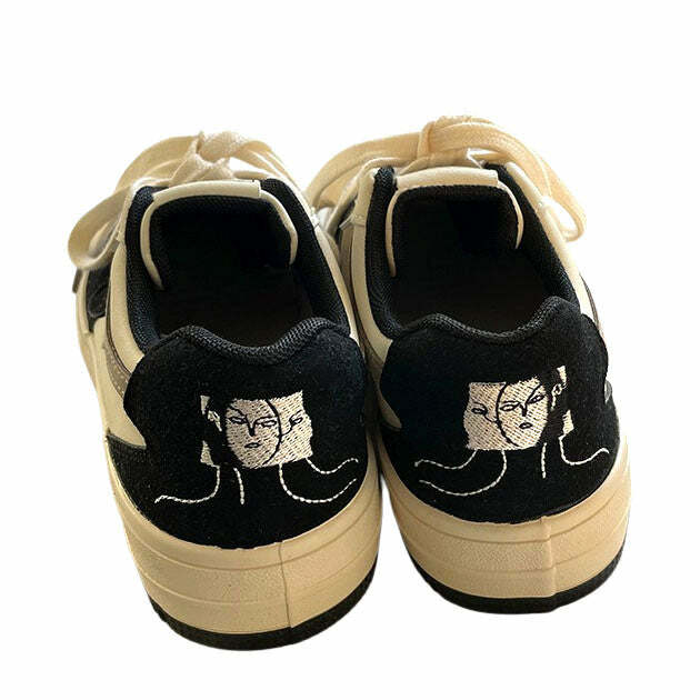 Face Embroidery Aesthetic Black Sneakers for Trendy Outfit Ideas