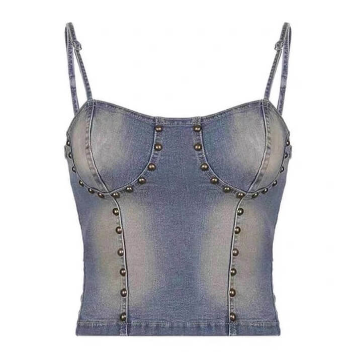 Fairy Grunge Denim Rivet Top: Trendy Outfit Ideas for Every Occasion